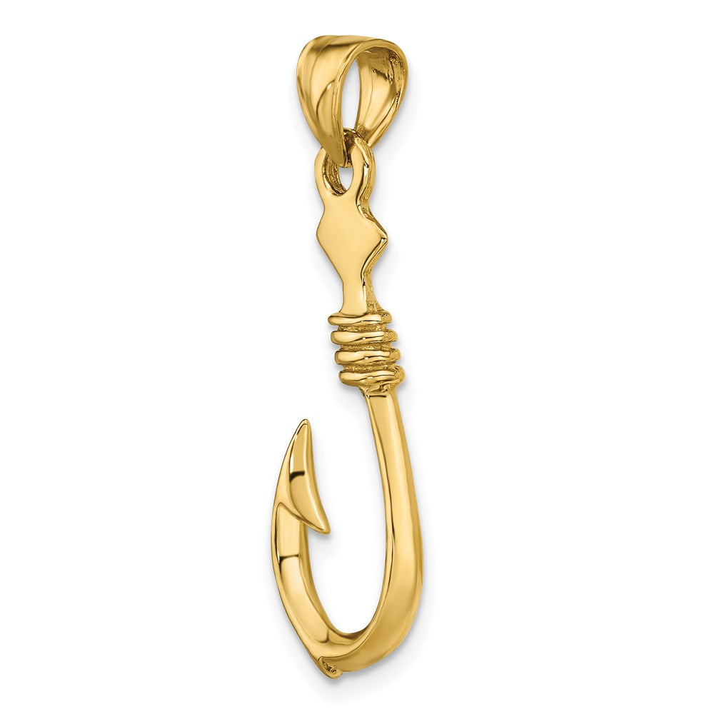 14k Yellow Gold 12.55 mm 3-D Large Fish Hook with Rope Charm (2.47 grams)