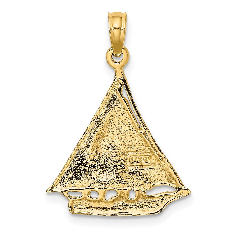 14k Yellow Gold 18.06 mm Polished and Textured Sailboat Charm (1.69 grams)
