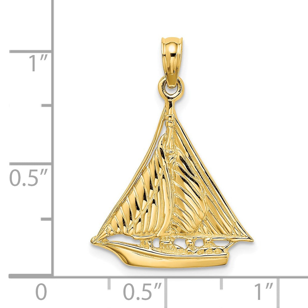 14k Yellow Gold 18.06 mm Polished and Textured Sailboat Charm (1.69 grams)