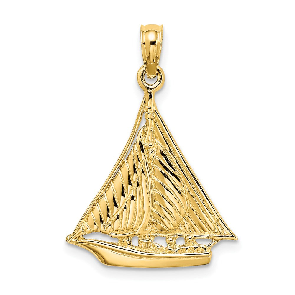 14k Yellow Gold 18.06 mm Polished and Textured Sailboat Charm (1.69 grams)