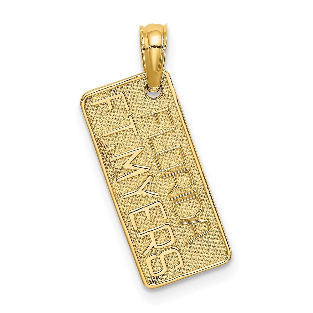 14k Yellow Gold 17.6 mm Textured FT. MYERS FLORIDA License Plate Charm (1.02 grams)