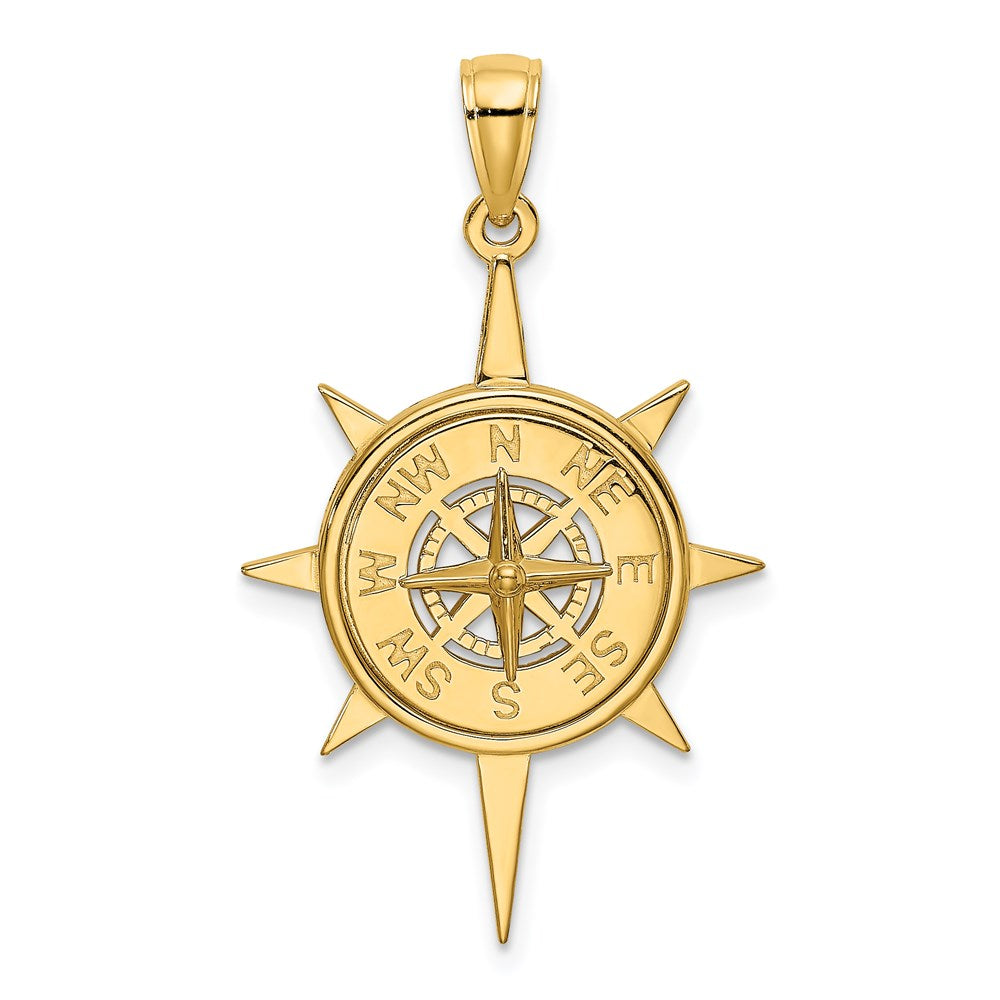 14k Yellow Gold 21.3 mm Star Frame w/ Nautical Compass Center Charm