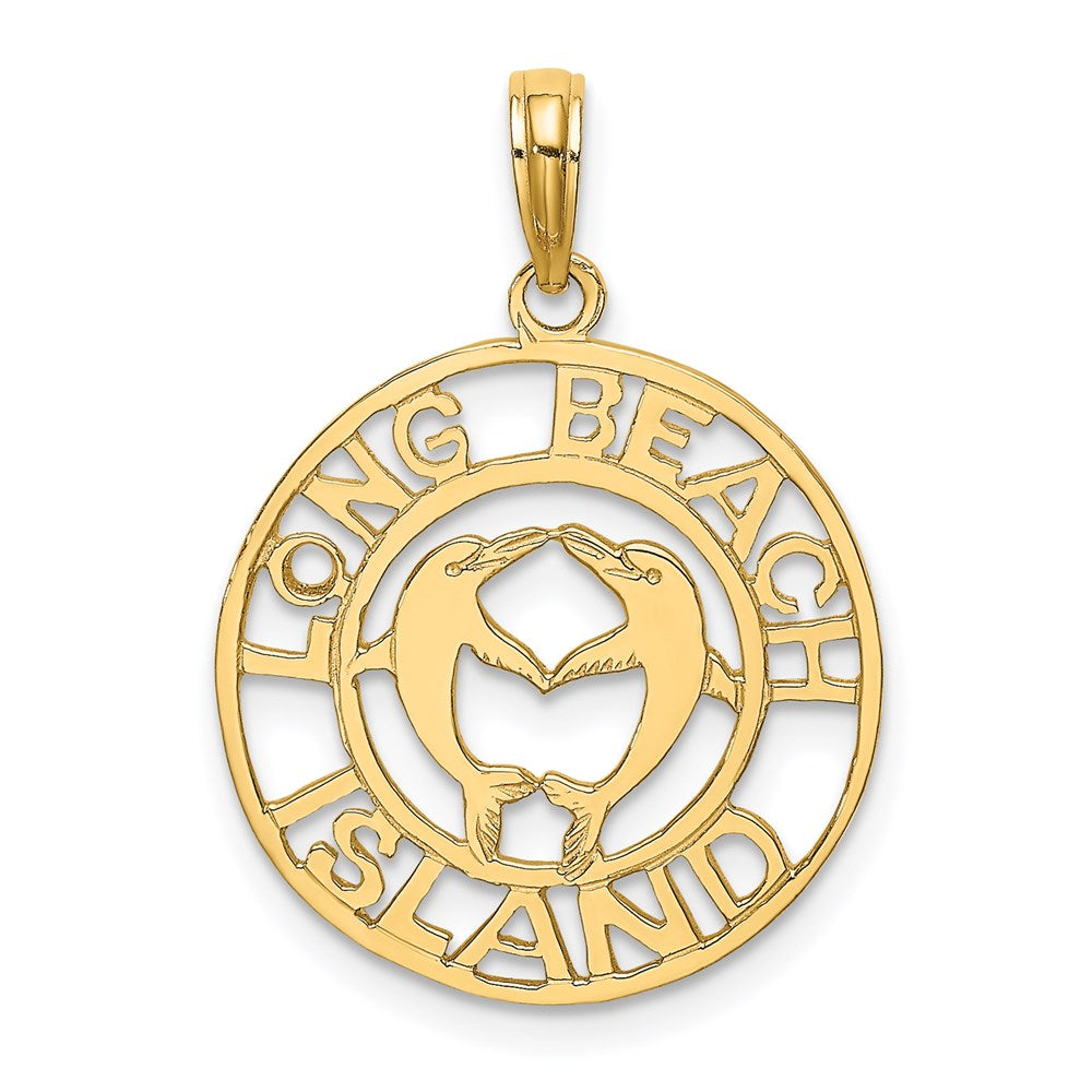 14k Yellow Gold 19.05 mm LONG BEACH ISLAND w/ Dolphins Charm (1.41 grams)