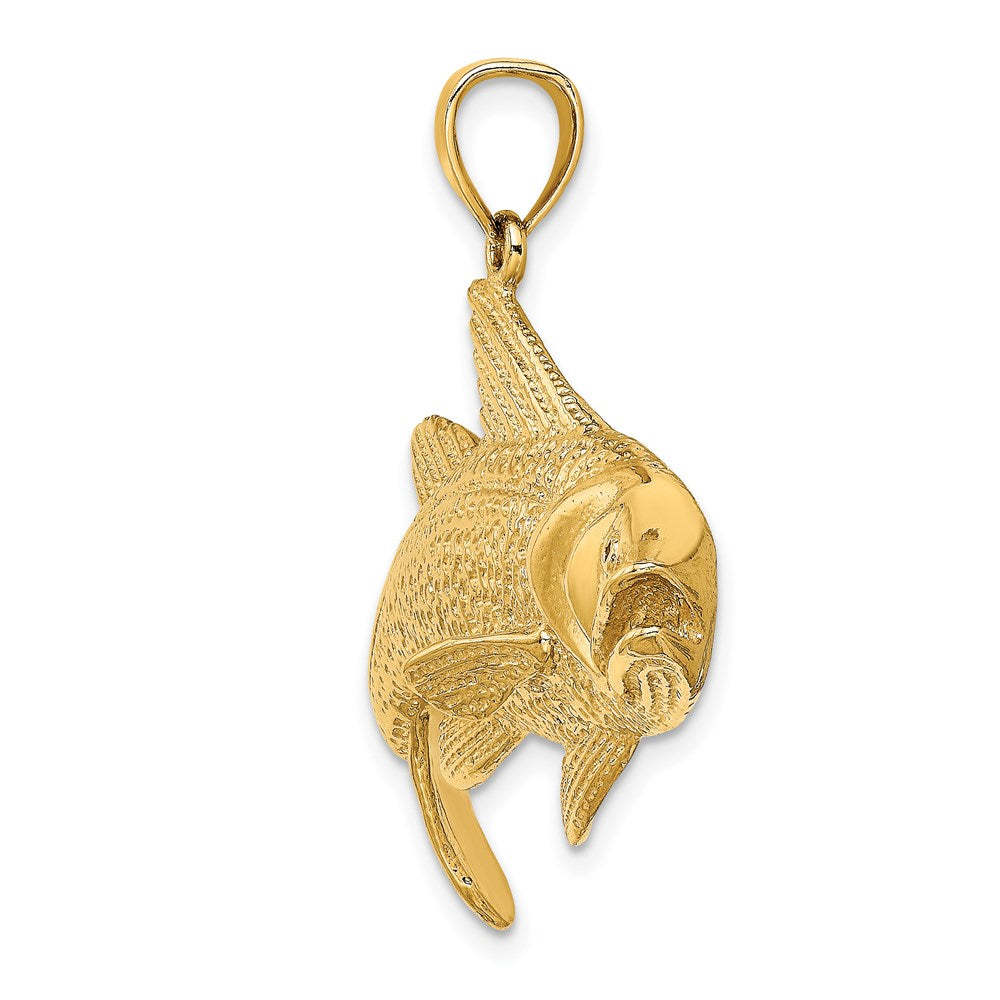 14k Yellow Gold 48.8 mm 2-D Textured Red Fish Charm (9.02 grams)