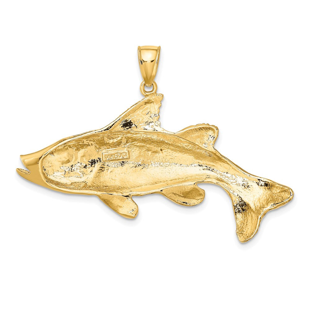 14k Yellow Gold 48.8 mm 2-D Textured Red Fish Charm (9.02 grams)