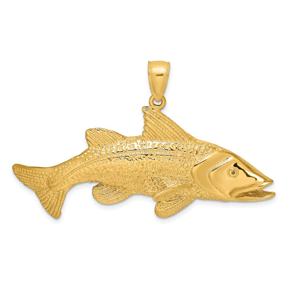 14k Yellow Gold 48.8 mm 2-D Textured Red Fish Charm (9.02 grams)