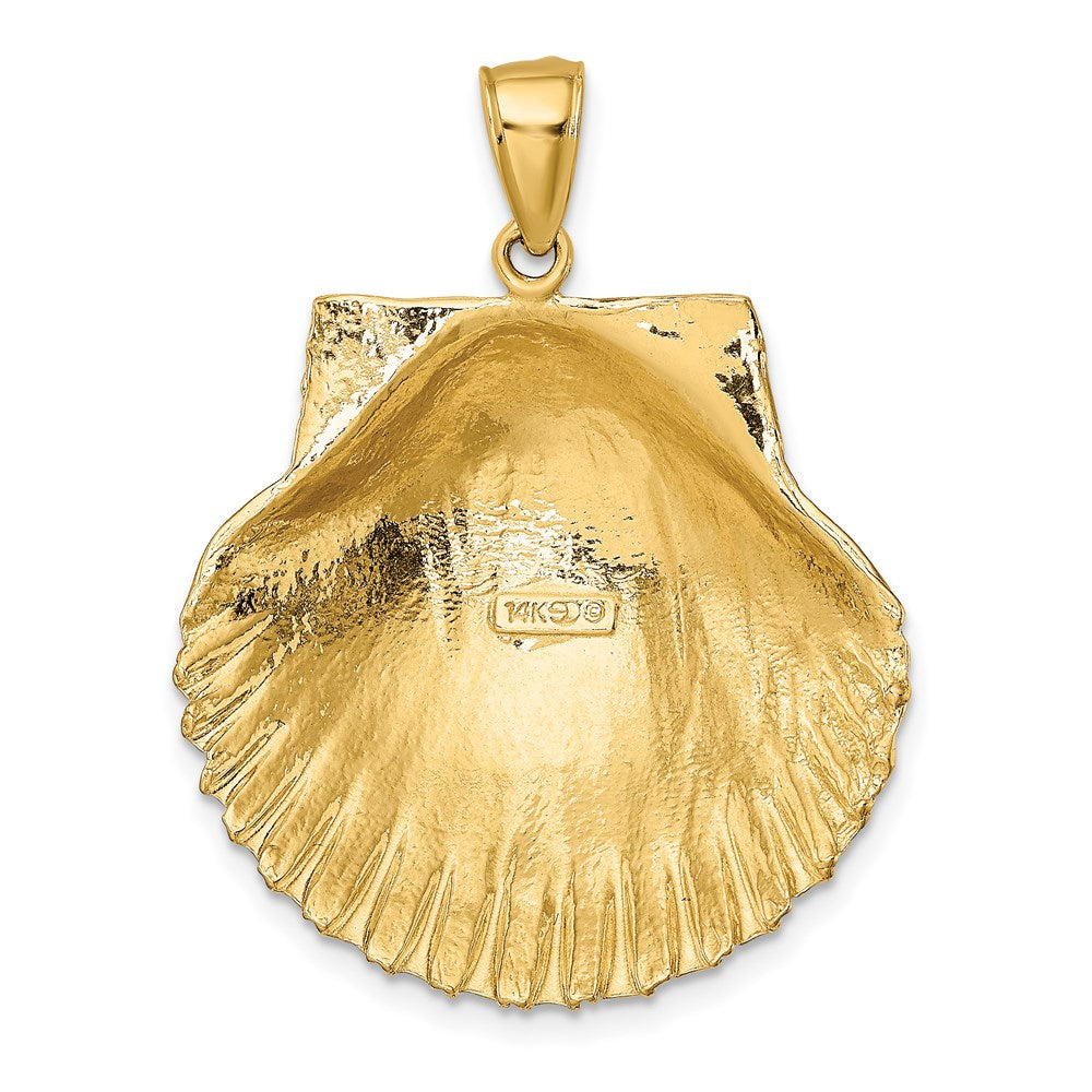 14k Yellow Gold 28.03 mm 3-D Textured Scallop Shell Charm (6.88 grams)