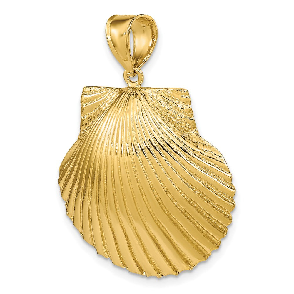 14k Yellow Gold 28.03 mm 3-D Textured Scallop Shell Charm (6.88 grams)