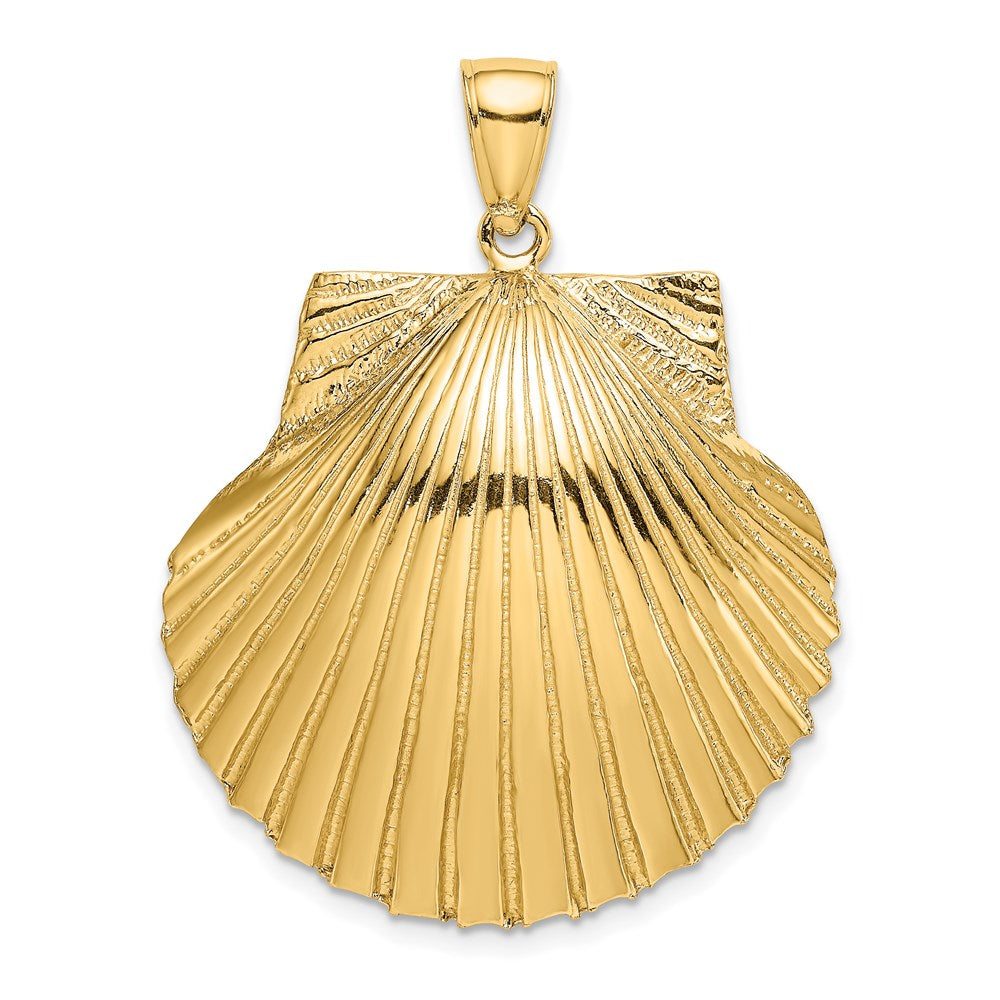 14k Yellow Gold 28.03 mm 3-D Textured Scallop Shell Charm (6.88 grams)