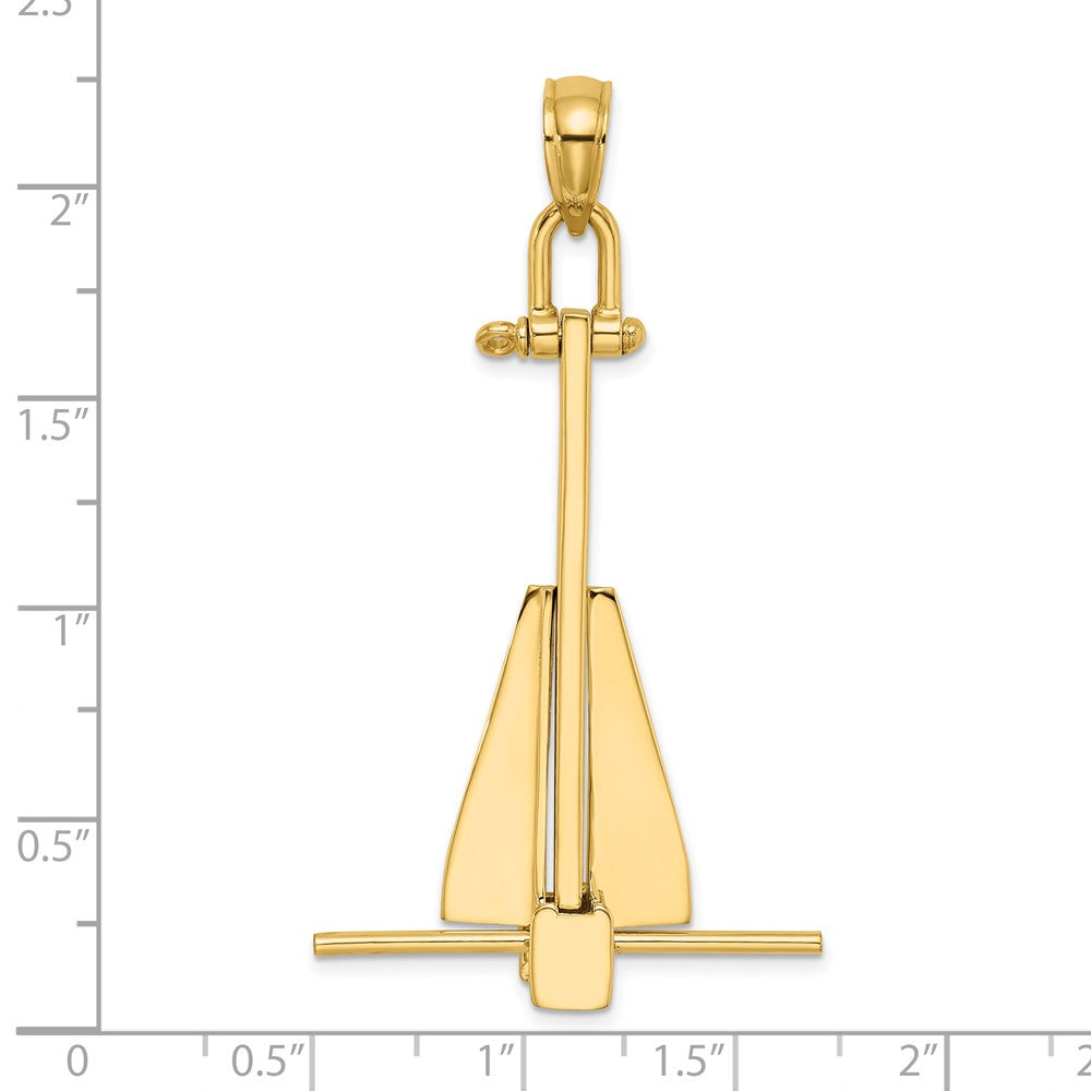 14k Yellow Gold 31.96 mm 3-D Moveable Danforth Anchor Charm (10.13 grams)