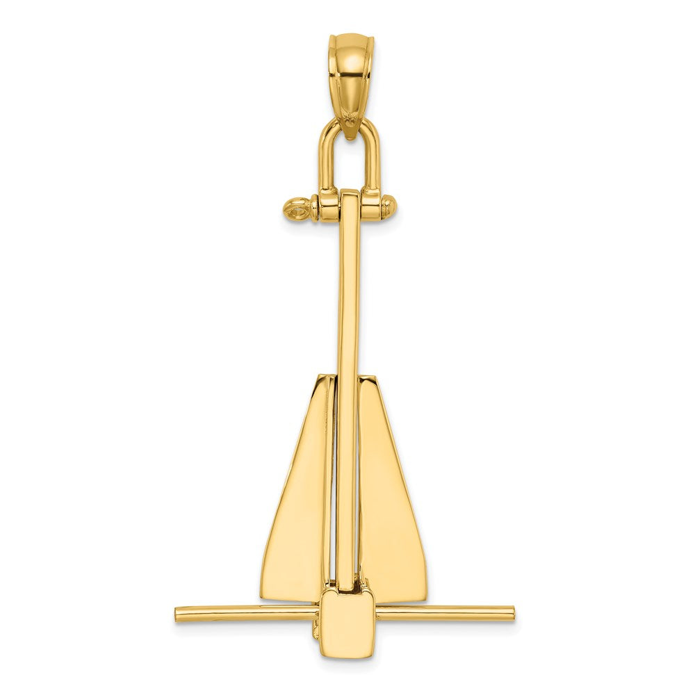 14k Yellow Gold 31.96 mm 3-D Moveable Danforth Anchor Charm (10.13 grams)