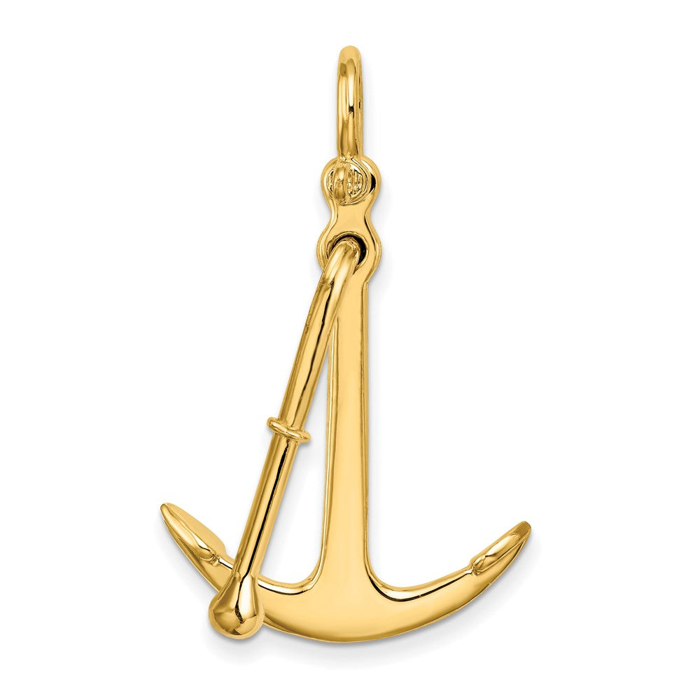 14k Yellow Gold 25.5 mm 3-D Polished Anchor 2 Piece and Moveable Charm (6.3 grams)