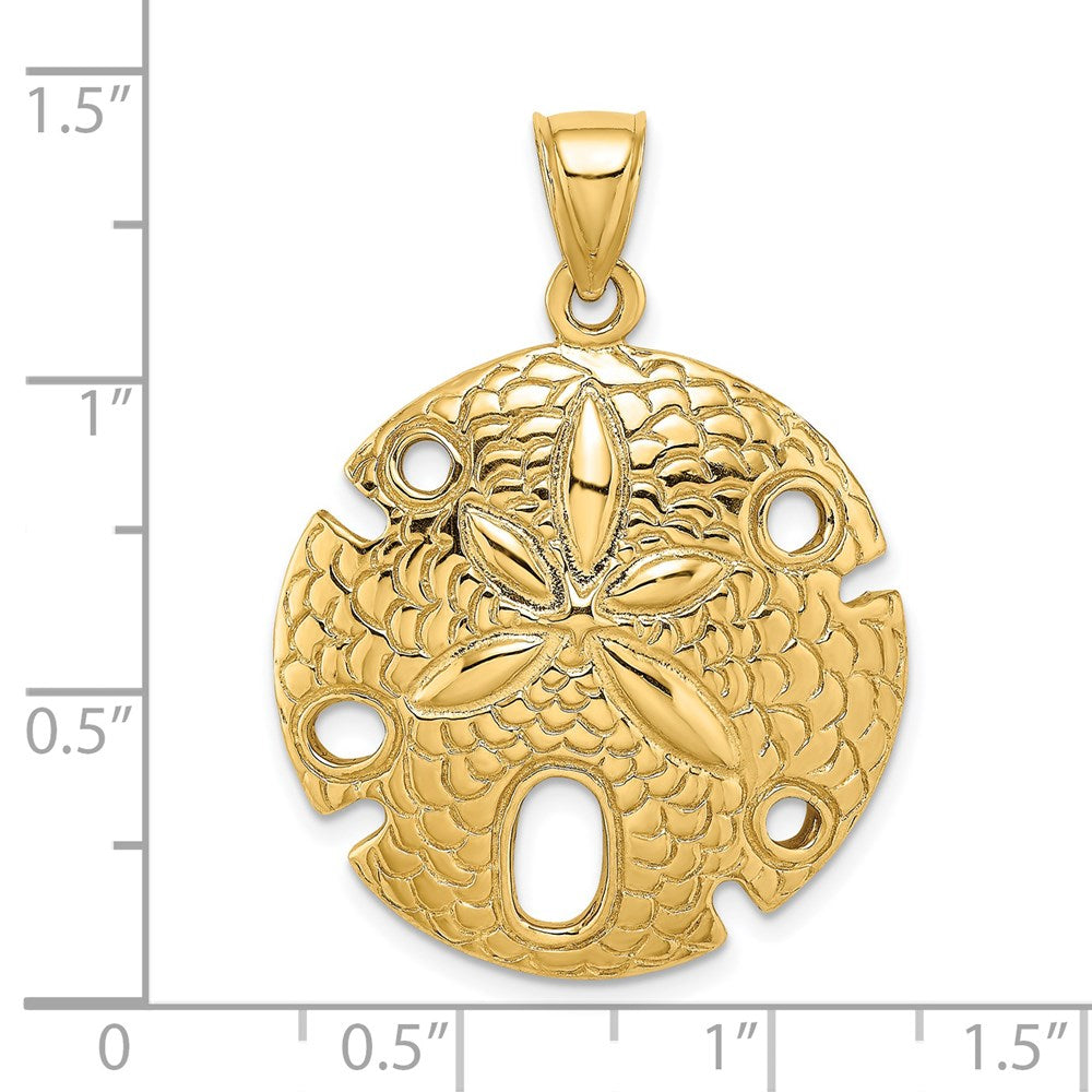 14k Yellow Gold 27.5 mm Polished and Textured Large Sand Dallar Charm (8.86 grams)
