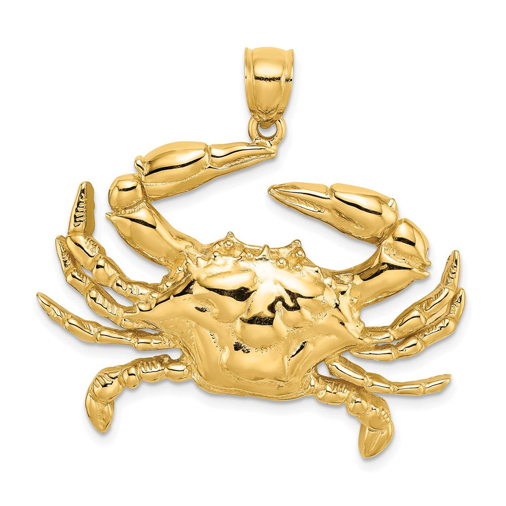 14k Yellow Gold 38.6 mm Blue Crab Charm (12.29 grams)