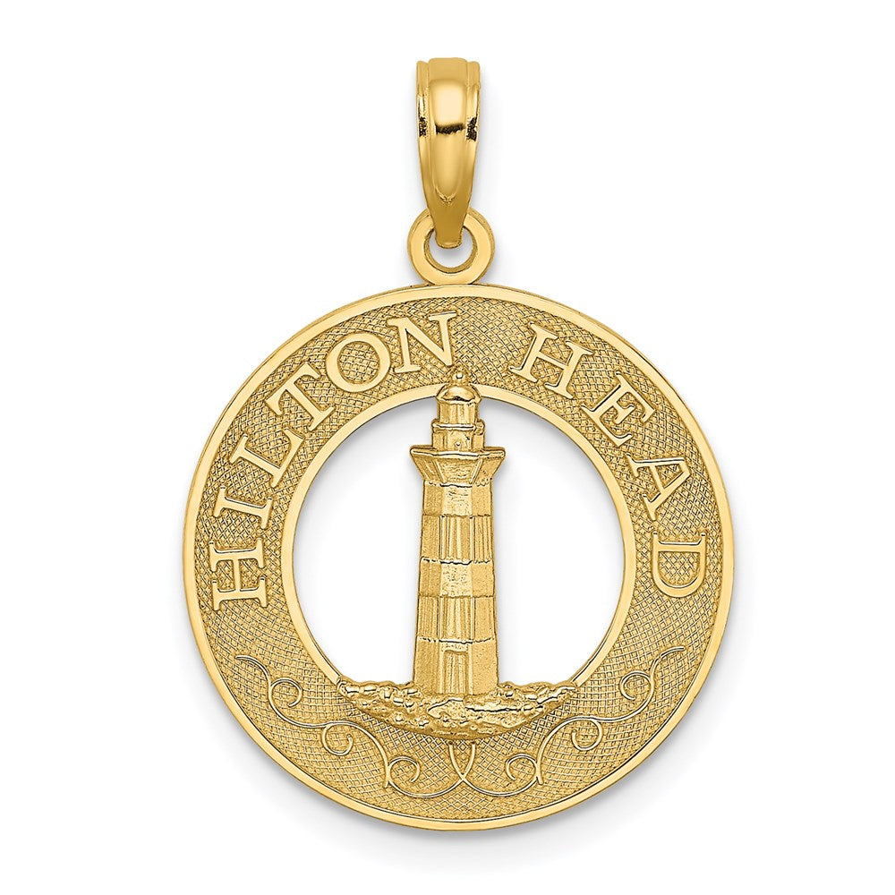 14k Yellow Gold 18.7 mm HILTON HEAD Lighthouse Round Charm (1.68 grams)
