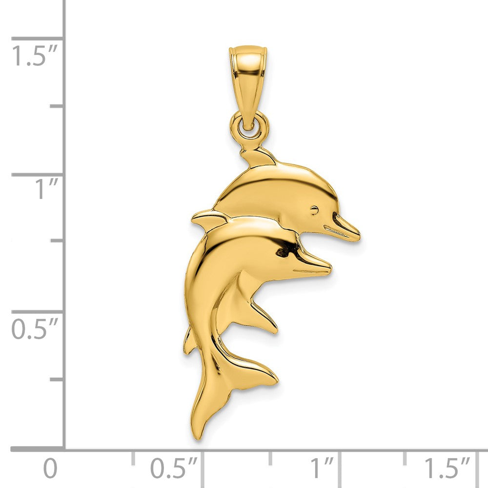 14k Yellow Gold 17.9 mm 2-D Polished Double Dolphins Charm (2.05 grams)
