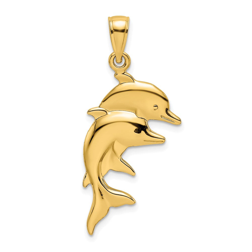 14k Yellow Gold 17.9 mm 2-D Polished Double Dolphins Charm (2.05 grams)
