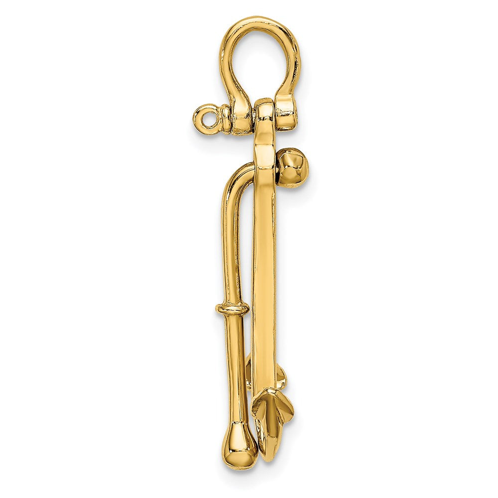 14k Yellow Gold 17.7 mm 3-D Polished Anchor 2 Piece and Moveable Charm (2.39 grams)