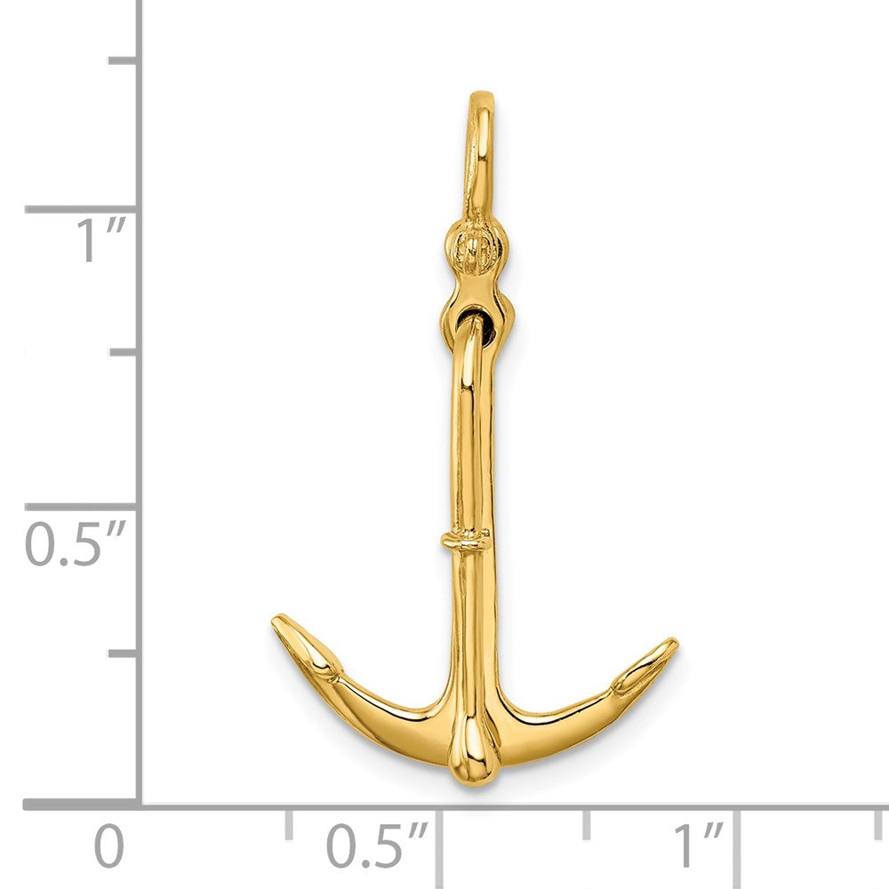 14k Yellow Gold 17.7 mm 3-D Polished Anchor 2 Piece and Moveable Charm (2.39 grams)