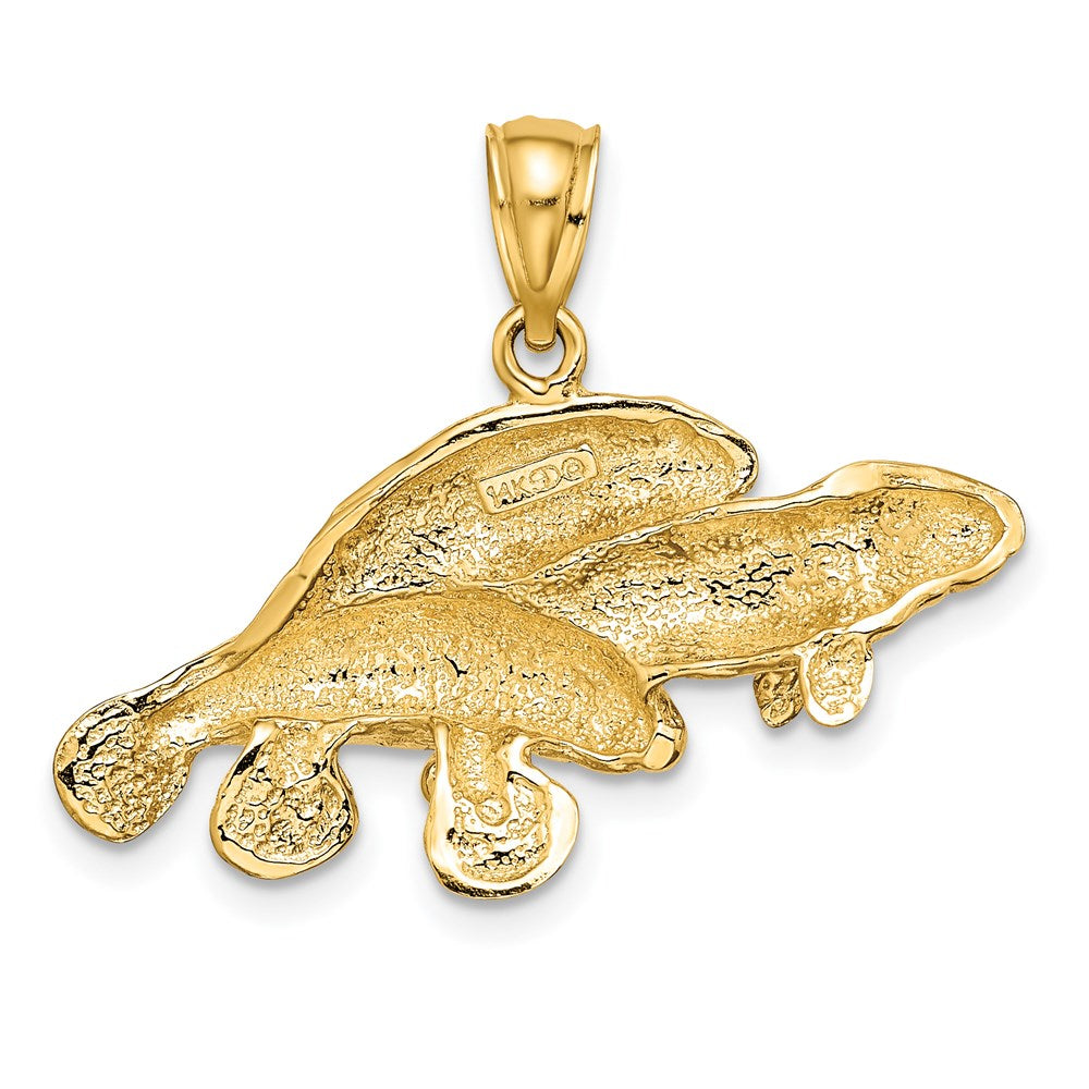 14k Yellow Gold 30.9 mm 2-D /Polished Three Manatees Charm (3.28 grams)