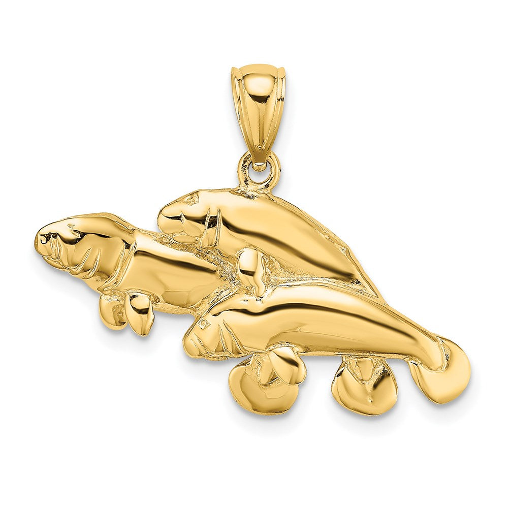 14k Yellow Gold 30.9 mm 2-D /Polished Three Manatees Charm (3.28 grams)