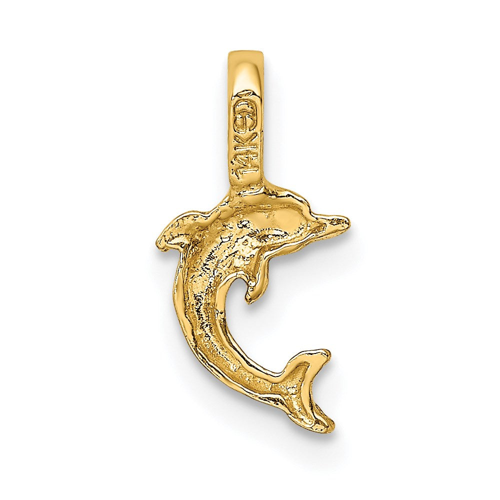 14k Yellow Gold 7 mm Mini Jumping Dolphin with Fixed Bail Charm (0.32 grams)