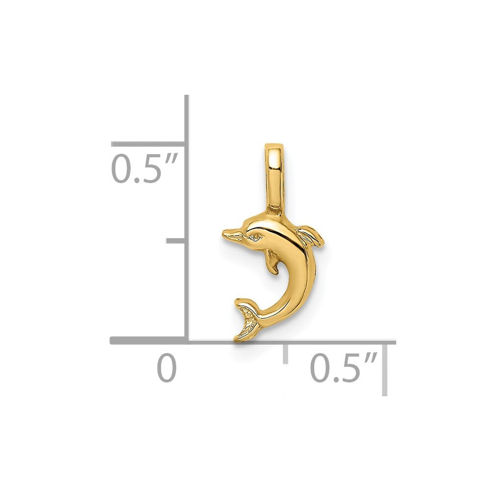 14k Yellow Gold 7 mm Mini Jumping Dolphin with Fixed Bail Charm (0.32 grams)