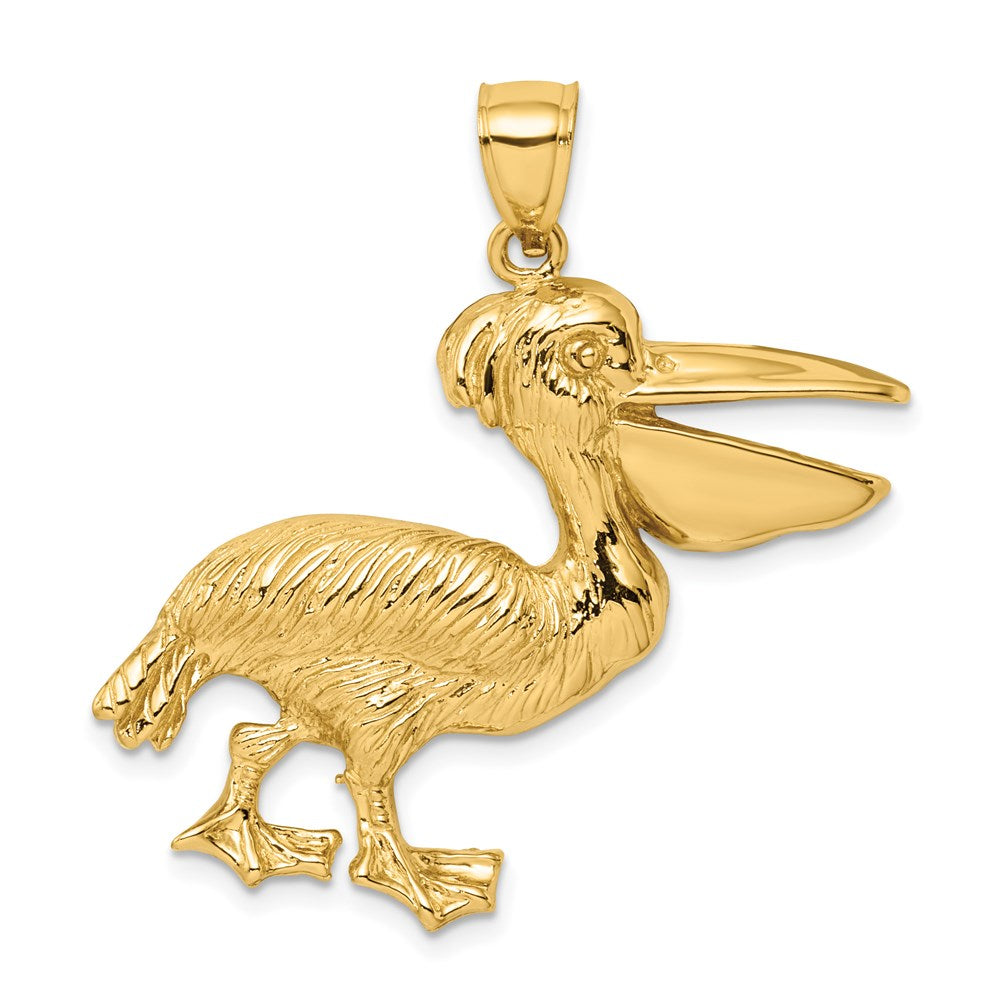 14k Yellow Gold 36.7 mm Textured Pelican Charm (8.32 grams)