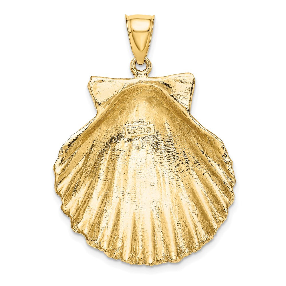 14k Yellow Gold 29.6 mm Textured Scallop Shell Charm (10.2 grams)