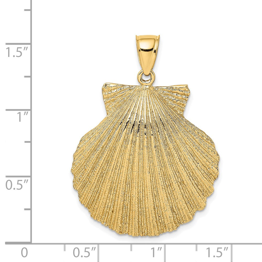 14k Yellow Gold 29.6 mm Textured Scallop Shell Charm (10.2 grams)