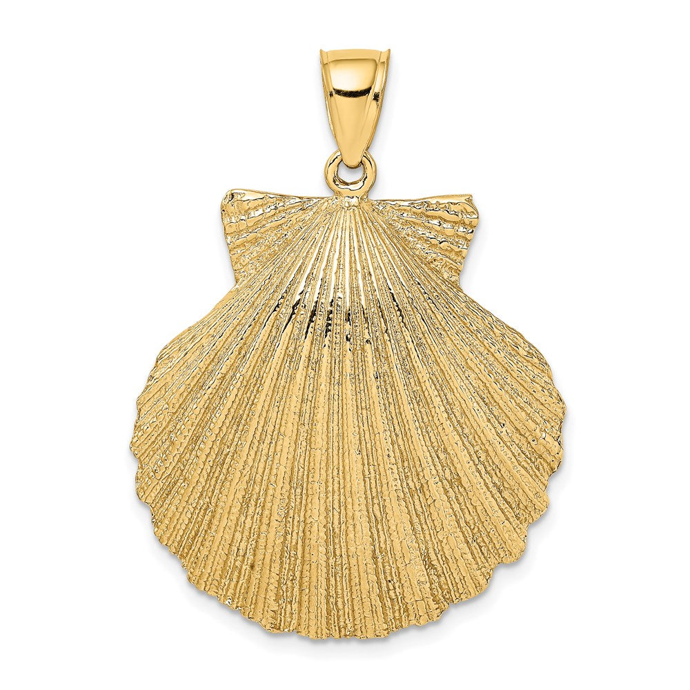 14k Yellow Gold 29.6 mm Textured Scallop Shell Charm (10.2 grams)