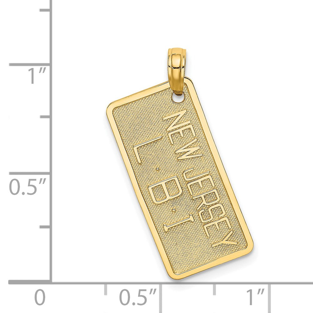 14k Yellow Gold 12.1 mm NEW JERSEY-LBI (Long Beach Island) License Plate Charm (1.57 grams)