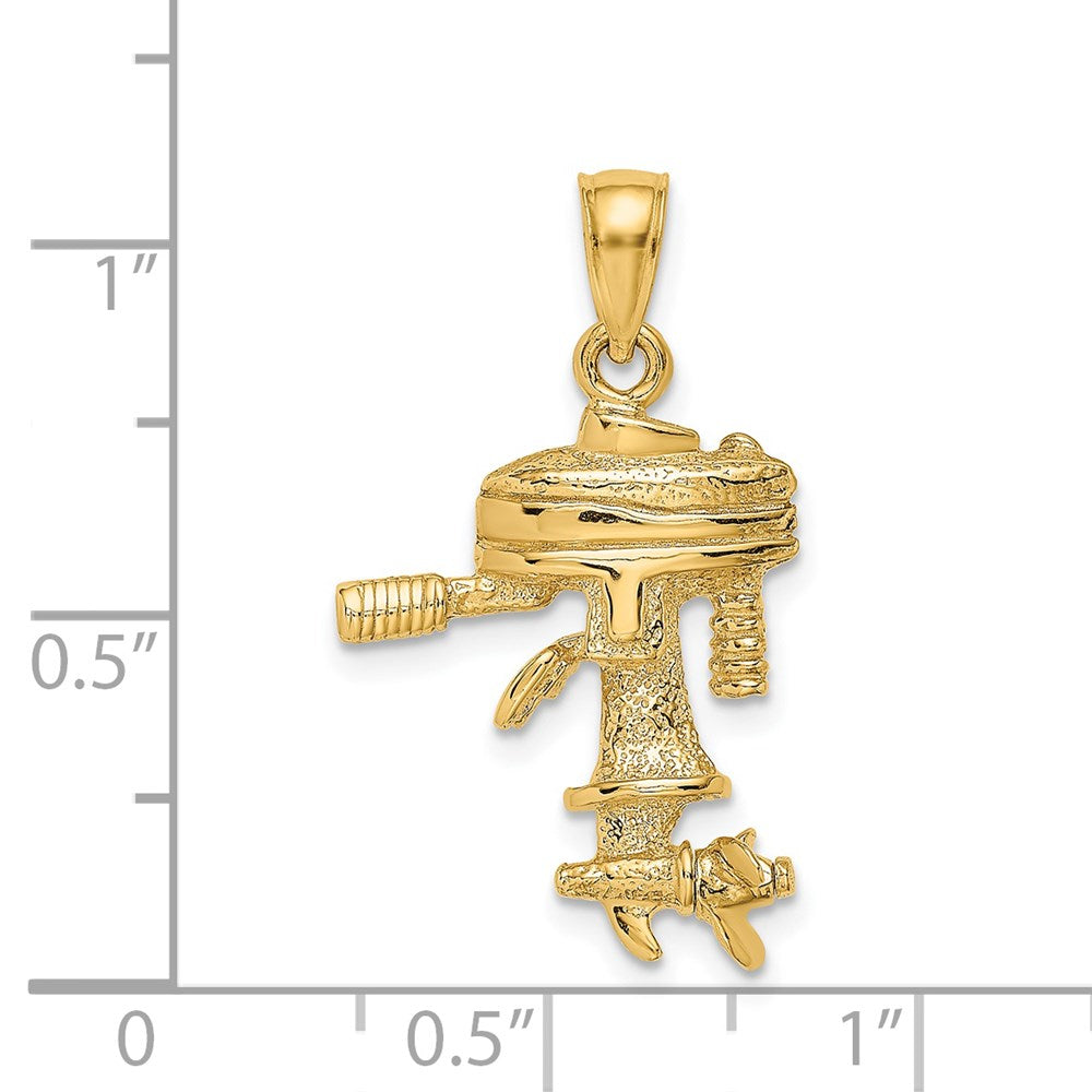 14k Yellow Gold 16.6 mm 3-D Moveable Boat Engine Charm (3.56 grams)