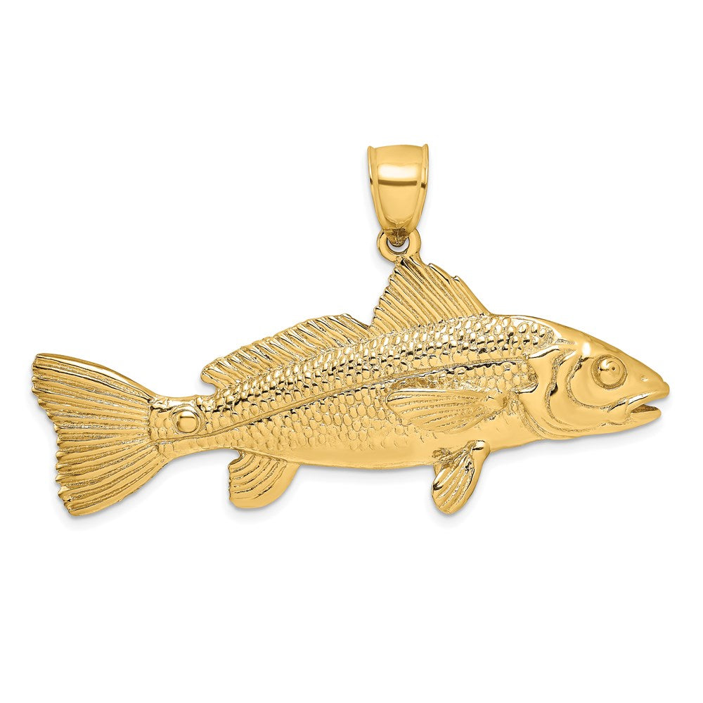 14k Yellow Gold 51.3 mm 3-D Red Fish Charm (19 grams)