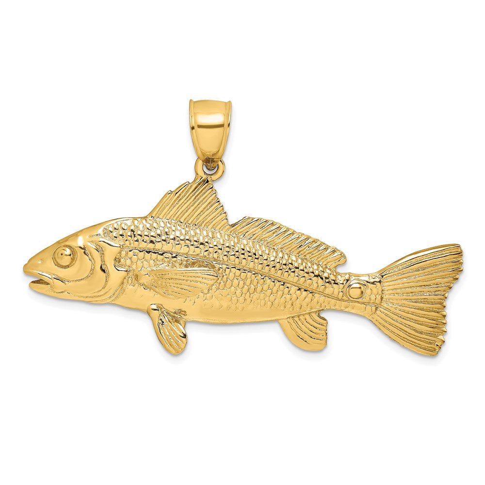14k Yellow Gold 51.3 mm 3-D Red Fish Charm (19 grams)