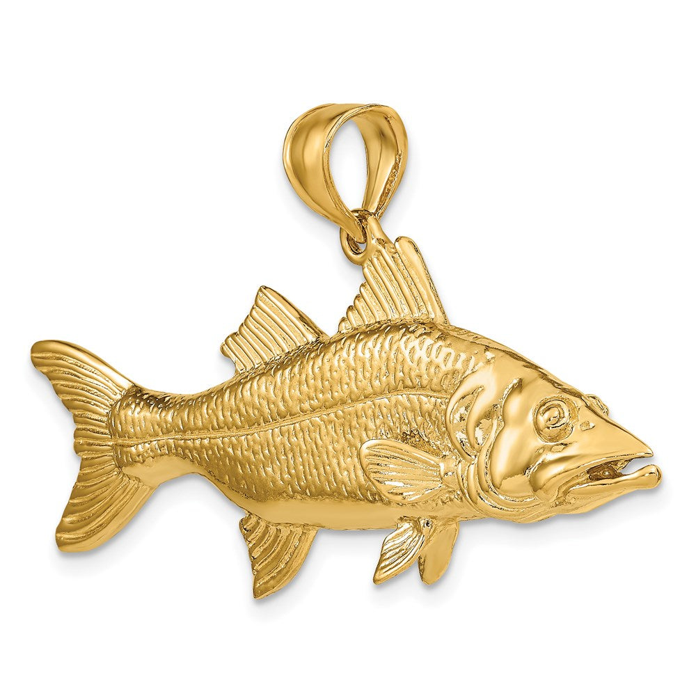 14k Yellow Gold 54.7 mm 3-D Snook Fish Charm (20.94 grams)