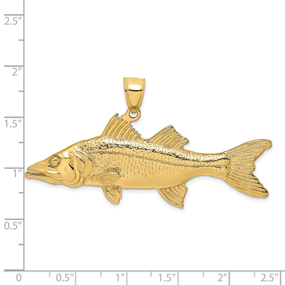 14k Yellow Gold 54.7 mm 3-D Snook Fish Charm (20.94 grams)