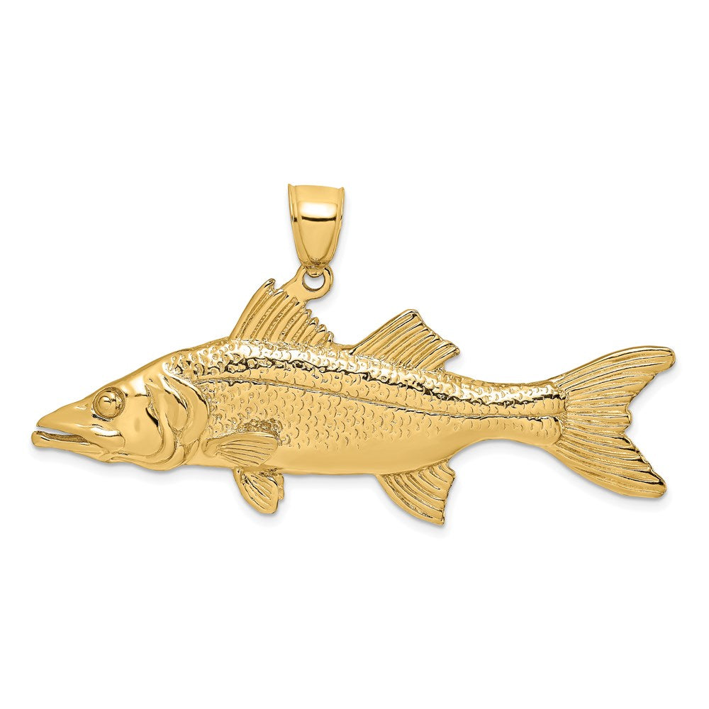 14k Yellow Gold 54.7 mm 3-D Snook Fish Charm (20.94 grams)
