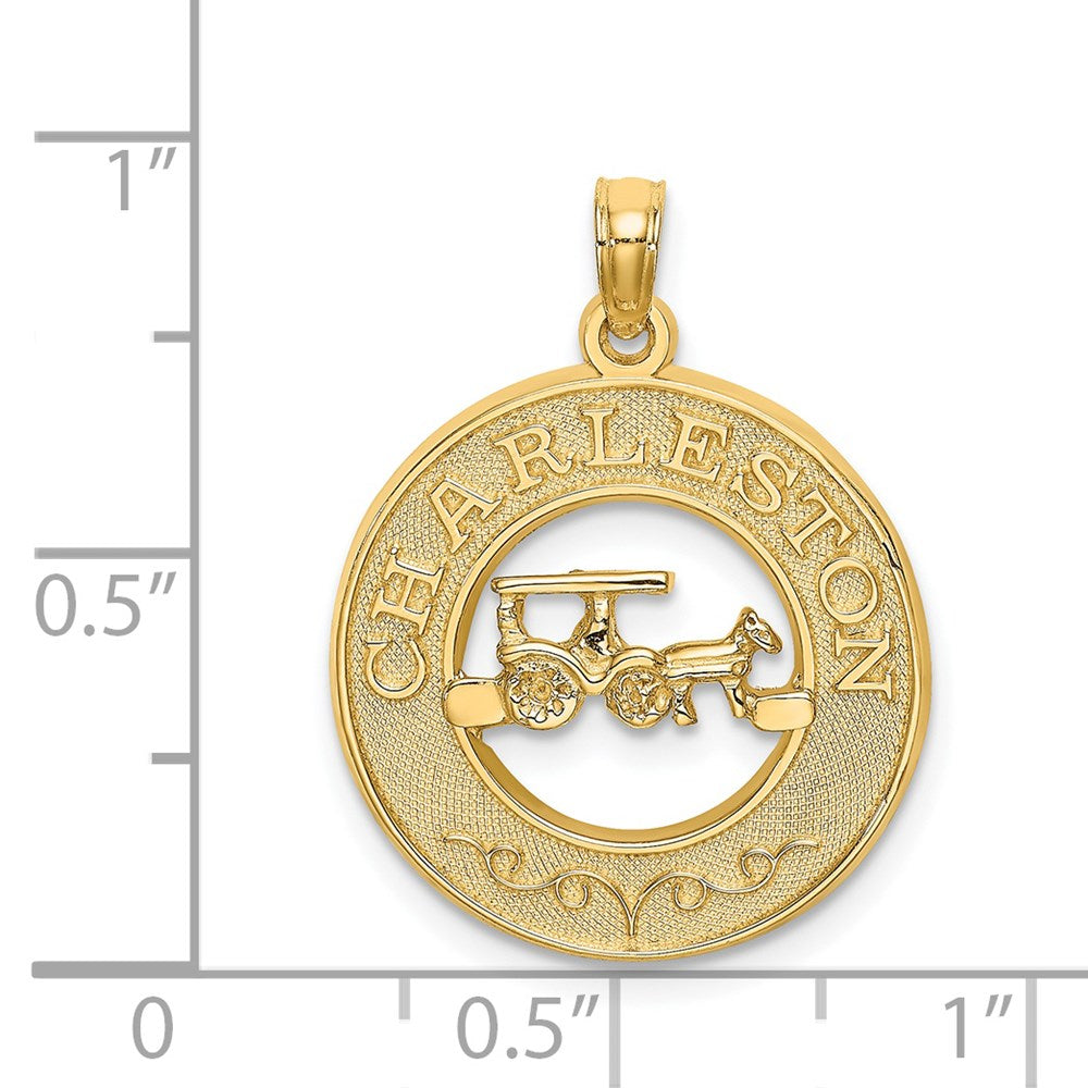 14k Yellow Gold 19.6 mm CHARLESTON w/Horse and Cart Charm (2.25 grams)