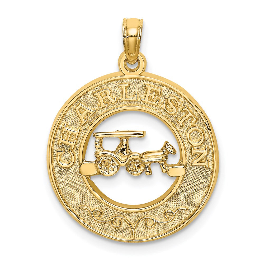 14k Yellow Gold 19.6 mm CHARLESTON w/Horse and Cart Charm (2.25 grams)