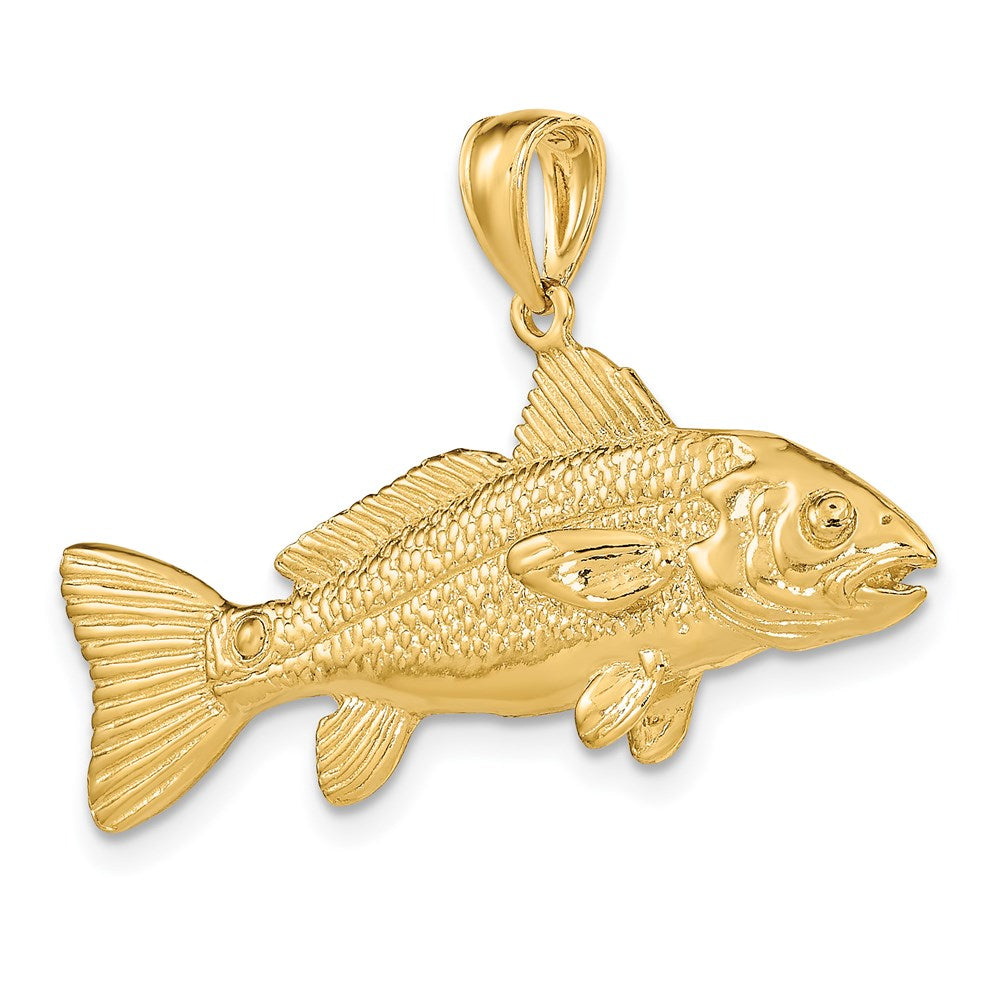 14k Yellow Gold 37.25 mm 3-D Red Fish Charm (7.29 grams)