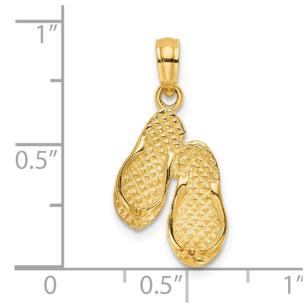 14k Yellow Gold 10.75 mm 3D OCEAN CITY Double Flip-flop Charm (1.05 grams)
