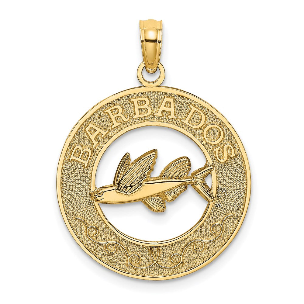 14k Yellow Gold 18.75 mm BARBADOS w/Flying Fish Circle Charm (1.56 grams)