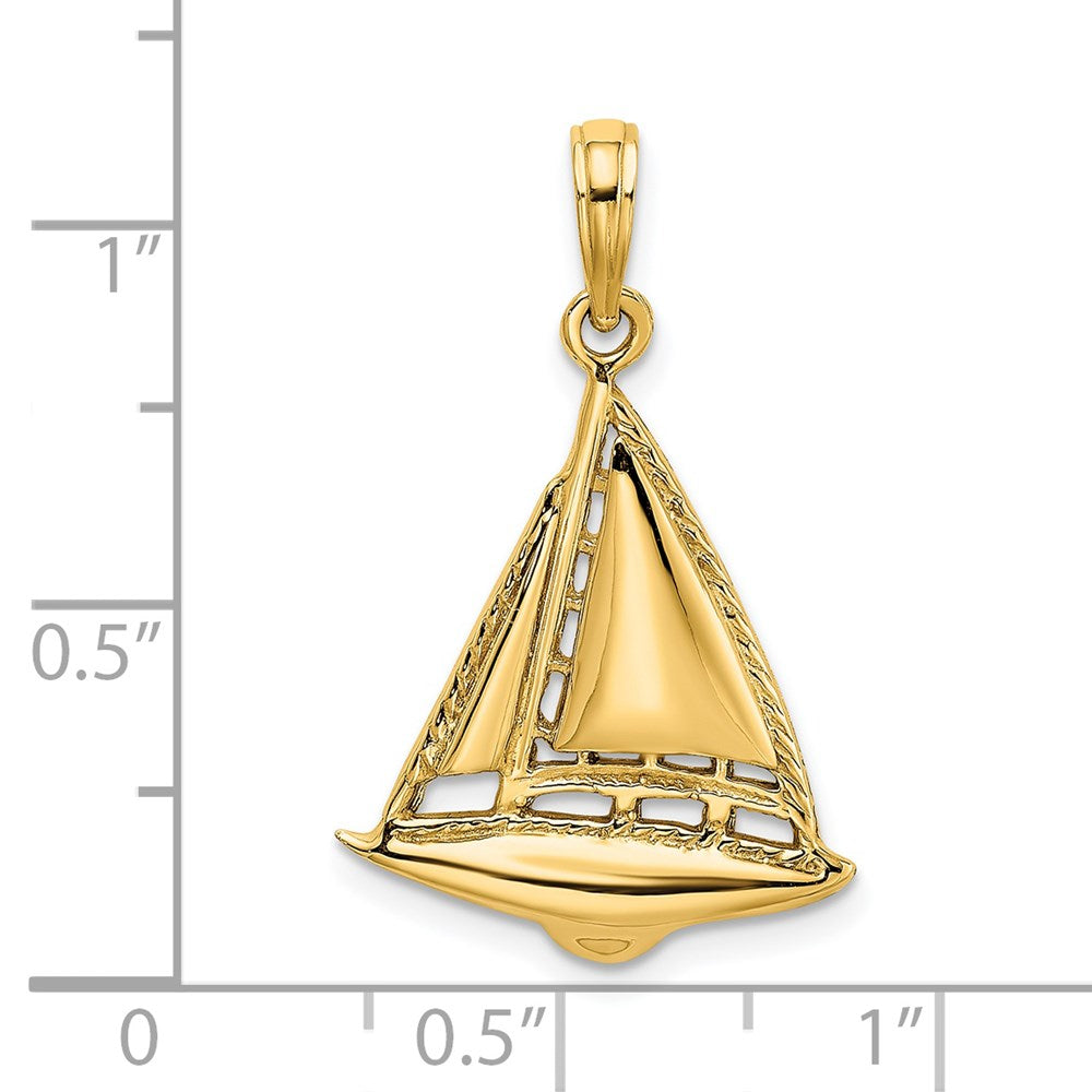 14k Yellow Gold 16.8 mm 2-D Sailboat Charm (1.91 grams)