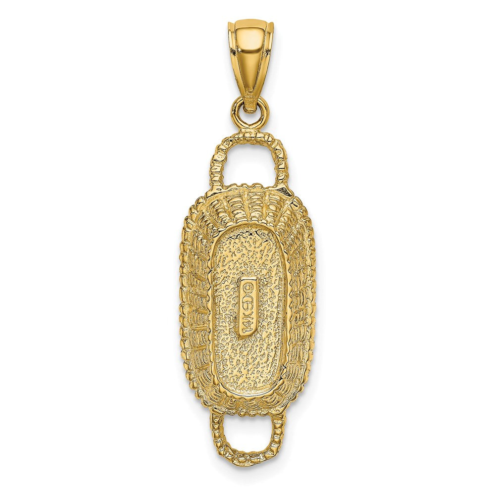 14k Yellow Gold 10.55 mm 3-D 2 Handles Rectangular Basket Charm (2.78 grams)