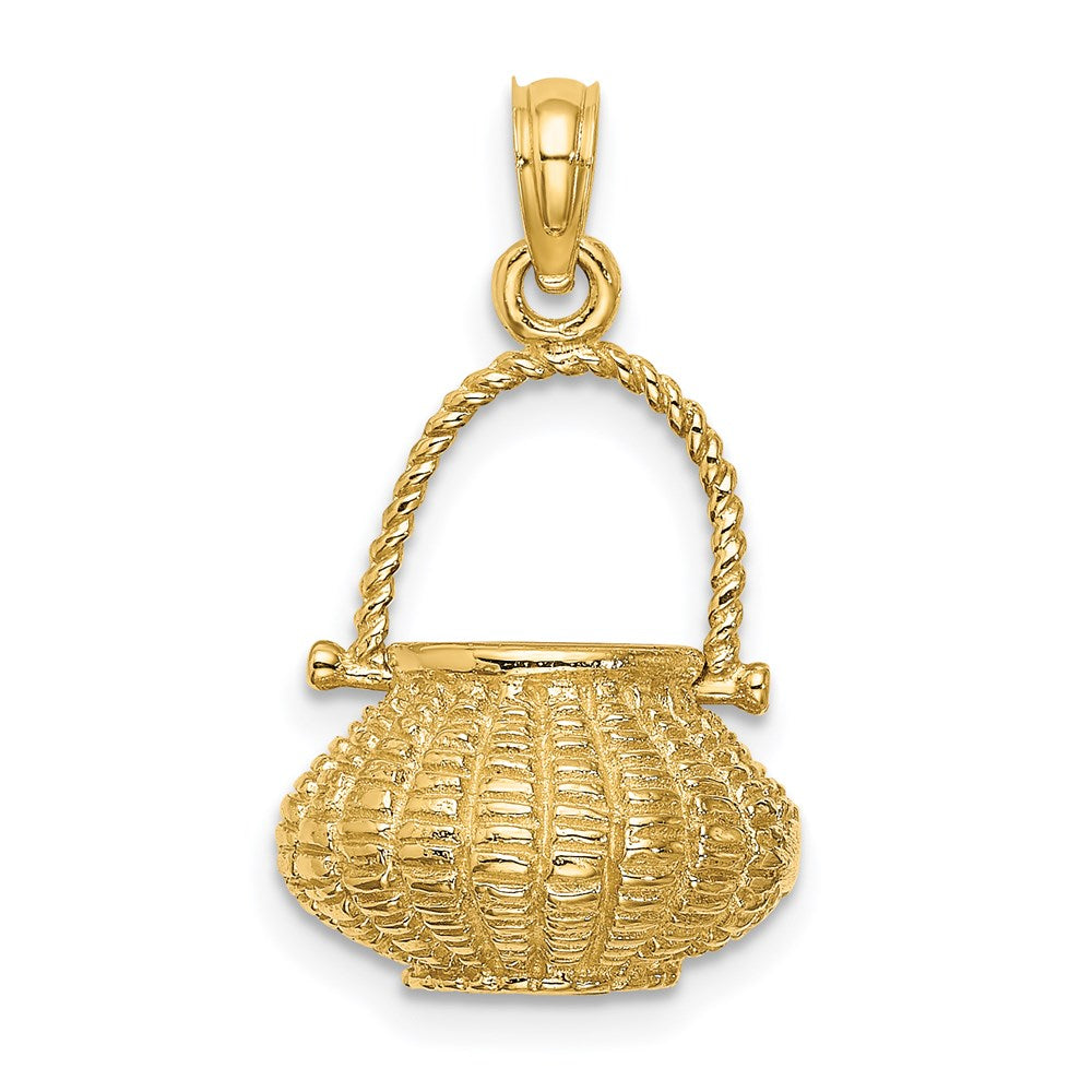 14k Yellow Gold 14.2 mm 3-D Moveable Handle Flower Basket Charm (6.13 grams)