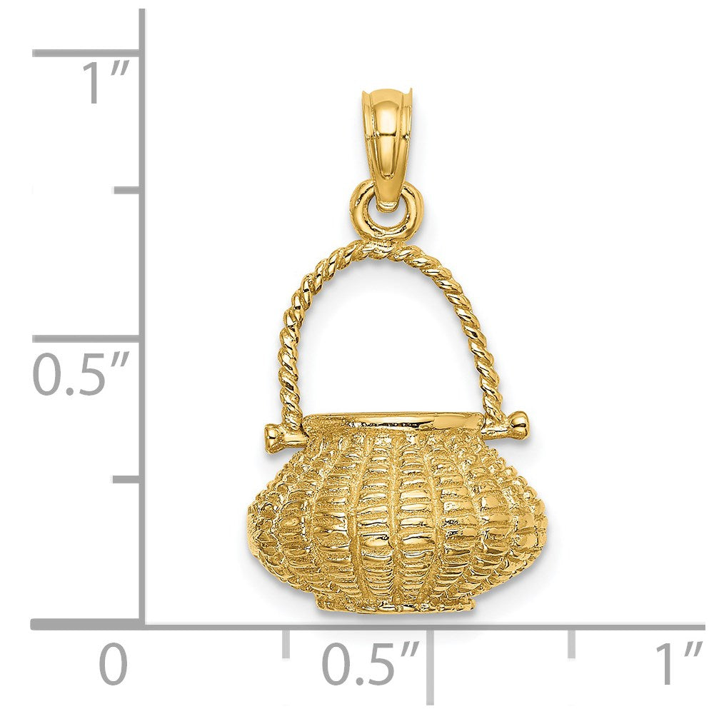 14k Yellow Gold 14.2 mm 3-D Moveable Handle Flower Basket Charm (6.13 grams)