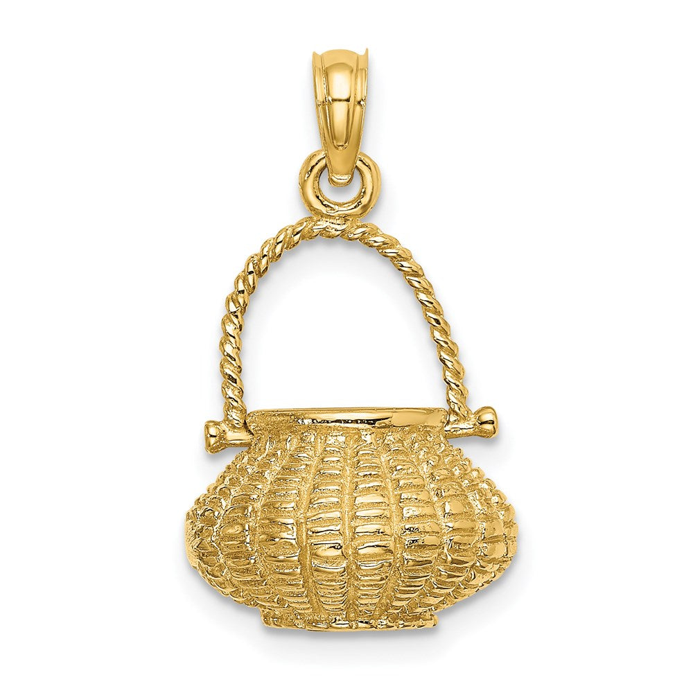 14k Yellow Gold 14.2 mm 3-D Moveable Handle Flower Basket Charm (6.13 grams)