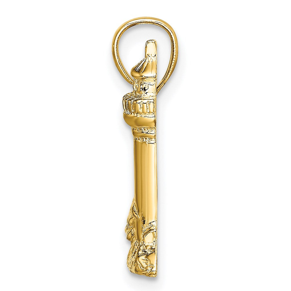 14k Yellow Gold 27.26 mm 2-D Nubble Lighthouse Charm (3.48 grams)