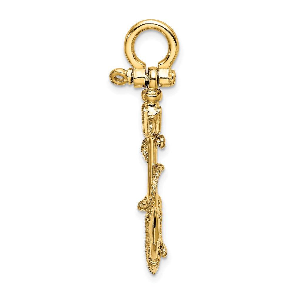 14k Yellow Gold 21.7 mm 3-D Textured Anchor w/Rope and Shackle Bail Charm (3.57 grams)